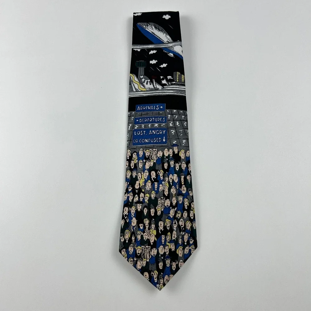 Vintage A. Rogers Air Port Scene Arrivals Departures 100% Polyester Tie‎ Korea